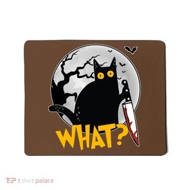 Funny Halloween What Killer Black Cat With Knife Mousepad