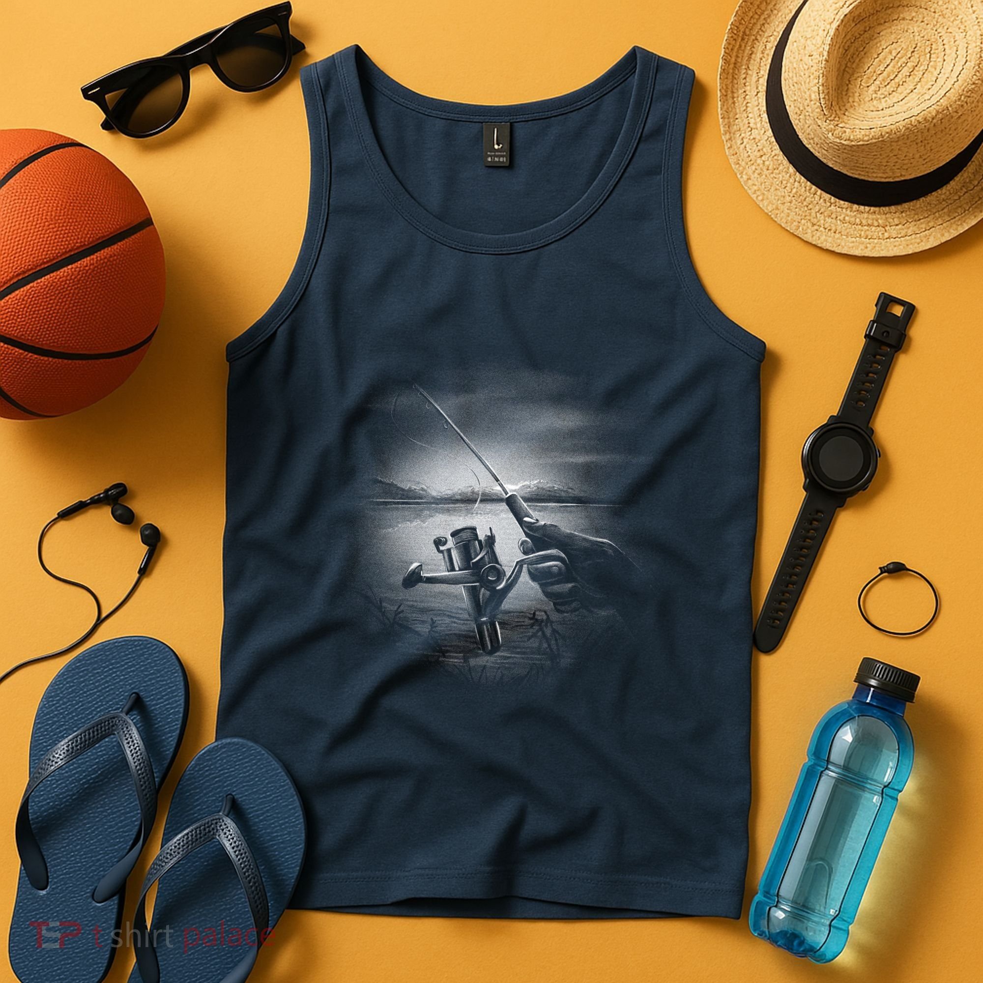 Fishing Hand With Reel Monochromatic Tank Top
