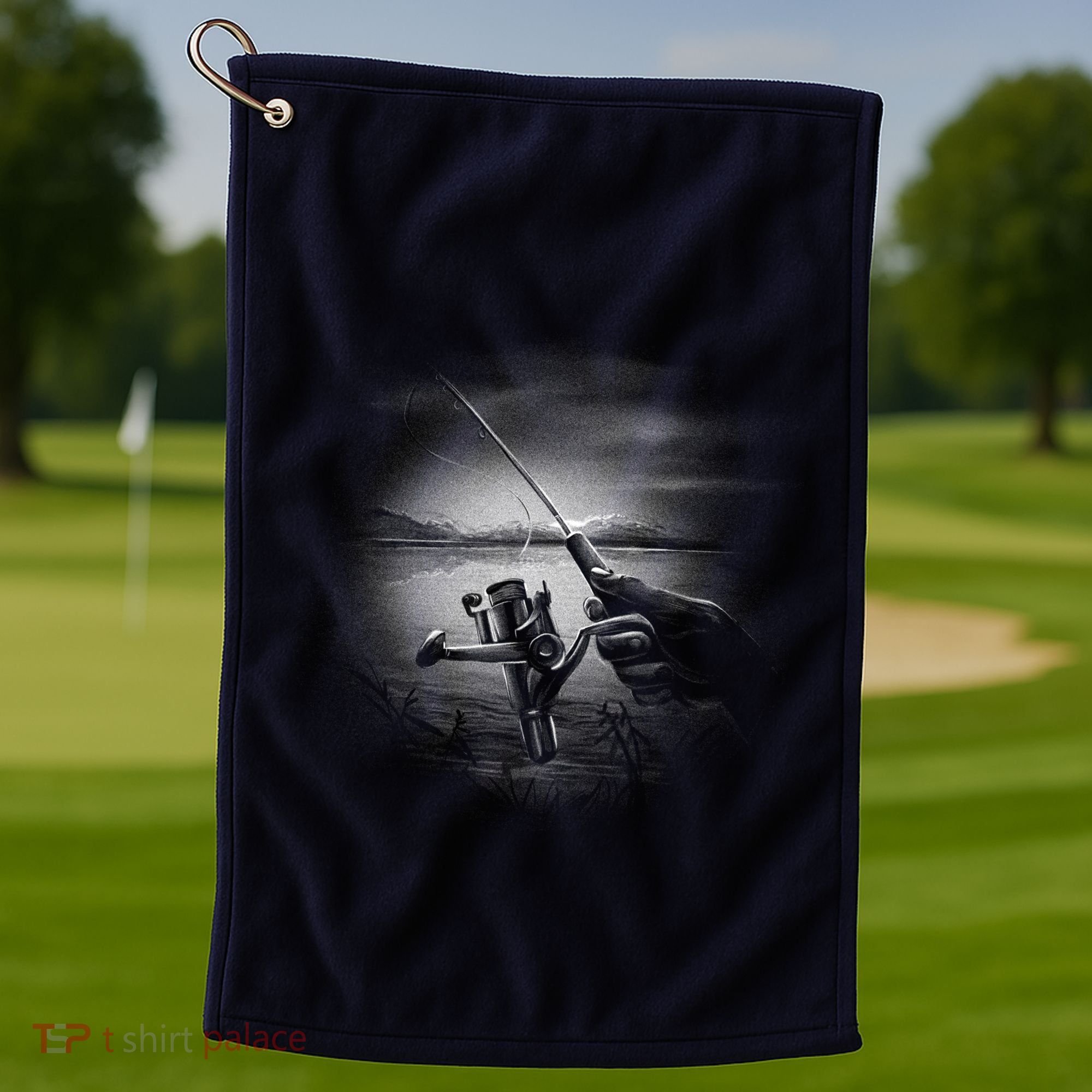 Fishing Hand With Reel Monochromatic Golf Towel