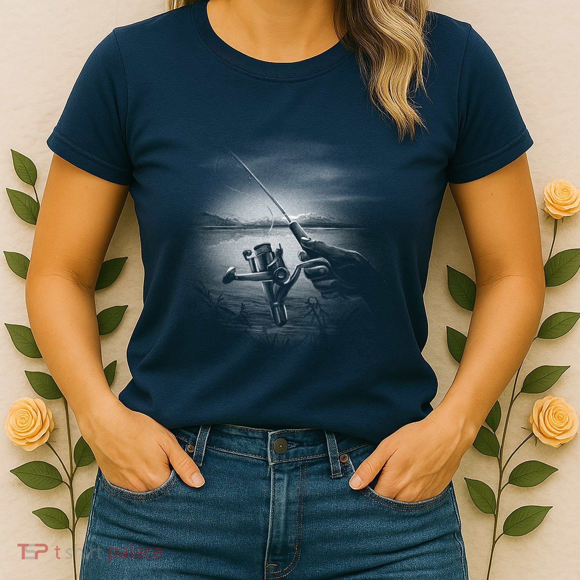 Fishing Hand With Reel Monochromatic Women's T-Shirt