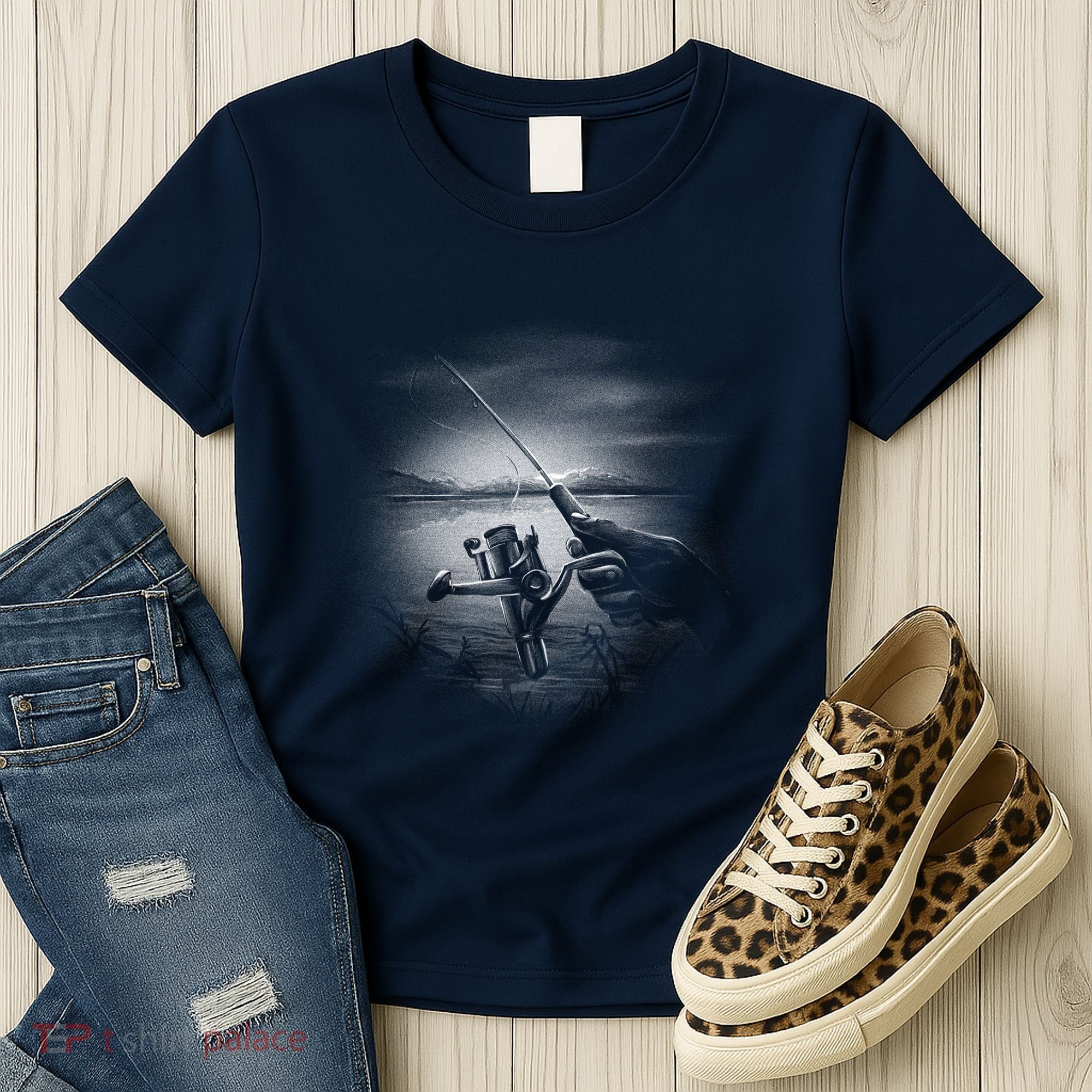 Fishing Hand With Reel Monochromatic Women's T-Shirt
