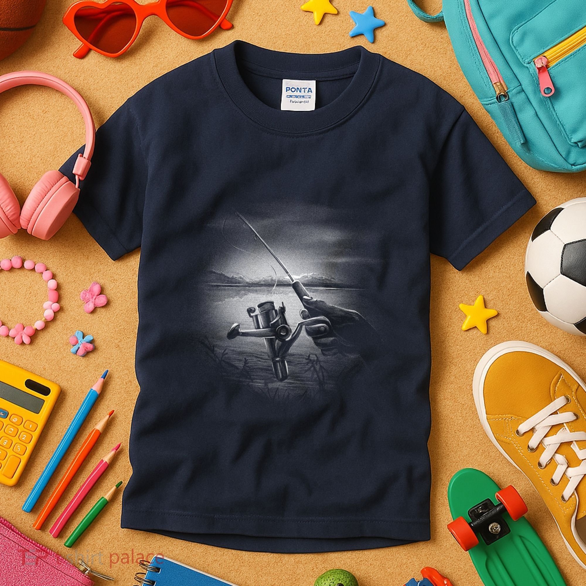 Fishing Hand With Reel Monochromatic Kids T-Shirt