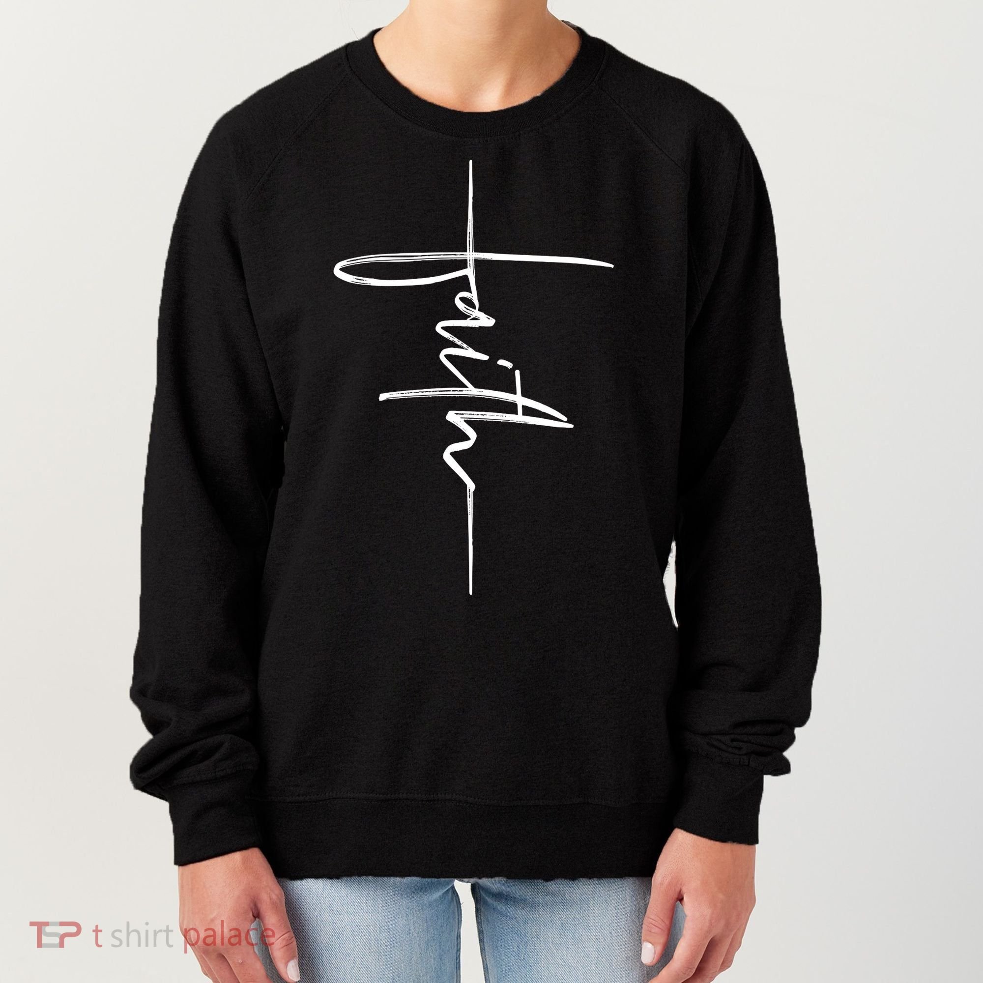Faith Hand Written Calligraphy Christian Front And Back Print Women's Sweatshirt