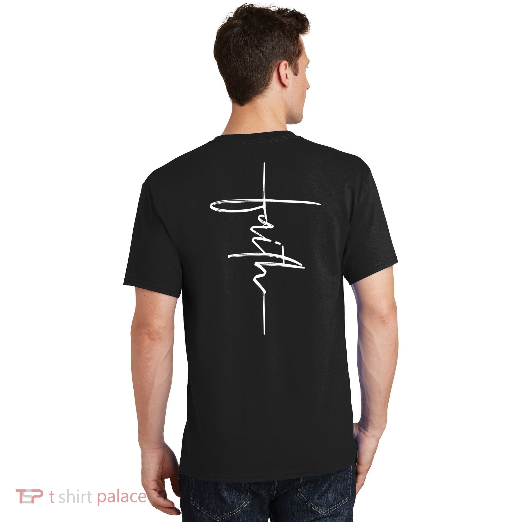 Faith Hand Written Calligraphy Christian Front And Back Print T-Shirt