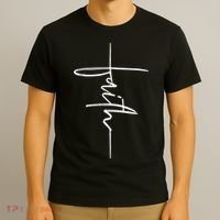 Faith Hand Written Calligraphy Christian Front And Back Print T-Shirt thumb 3