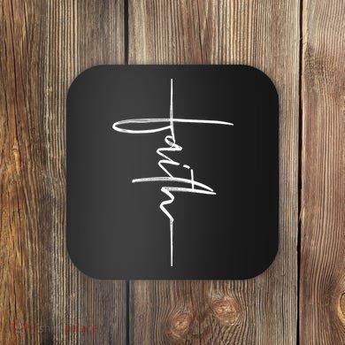 Faith Hand Written Calligraphy Christian Front And Back Print Coaster