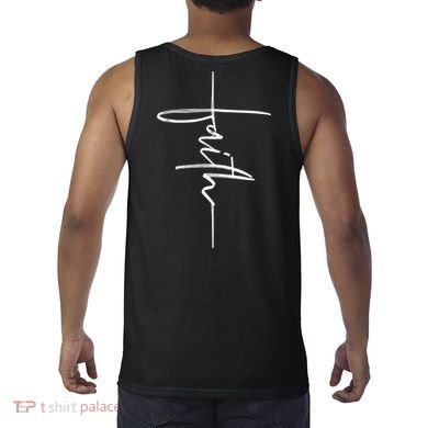 Faith Hand Written Calligraphy Christian Front And Back Print Tank Top back