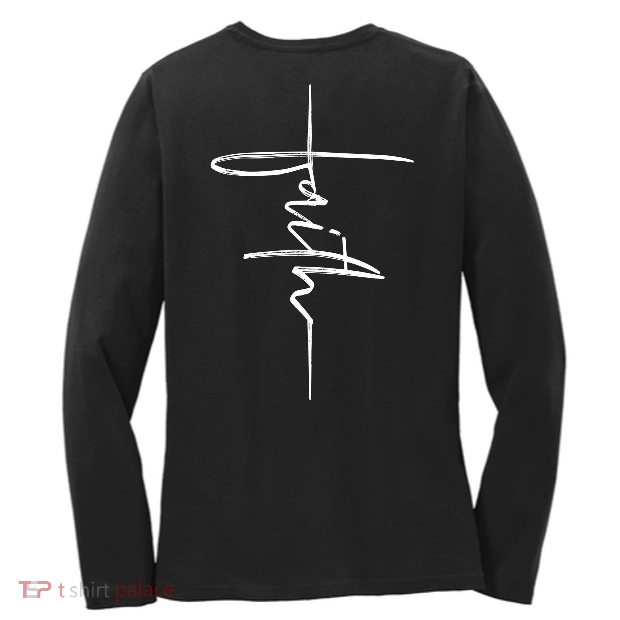 Faith Hand Written Calligraphy Christian Front And Back Print Women's Long Sleeve Shirt