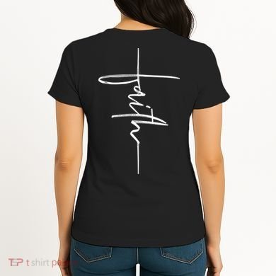 Faith Hand Written Calligraphy Christian Front And Back Print Women's T-Shirt back