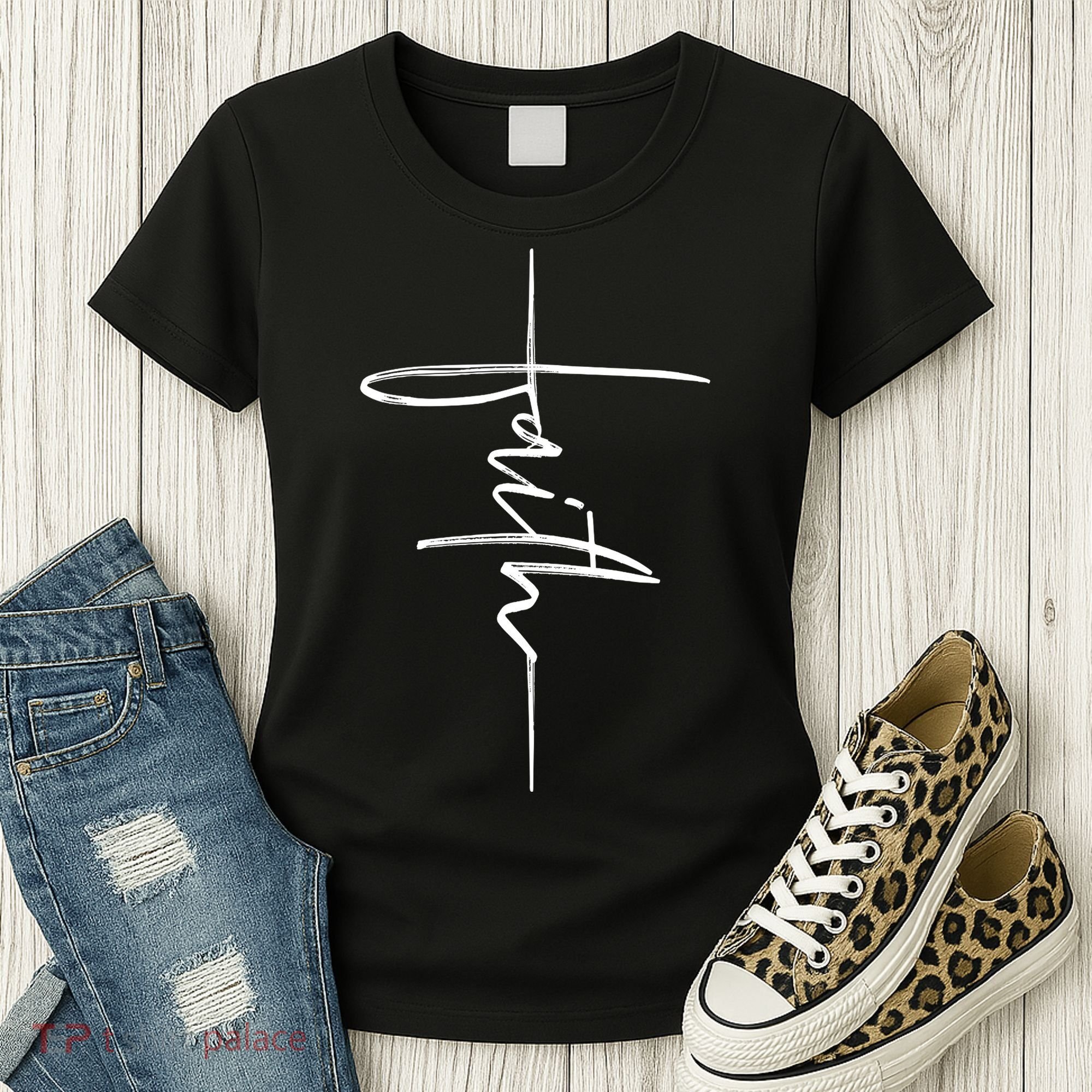 Faith Hand Written Calligraphy Christian Front And Back Print Women's T-Shirt