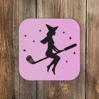 Funny Halloween Witch Golf Stick Women Golfer Golfing Vneck Coaster thumb 0
