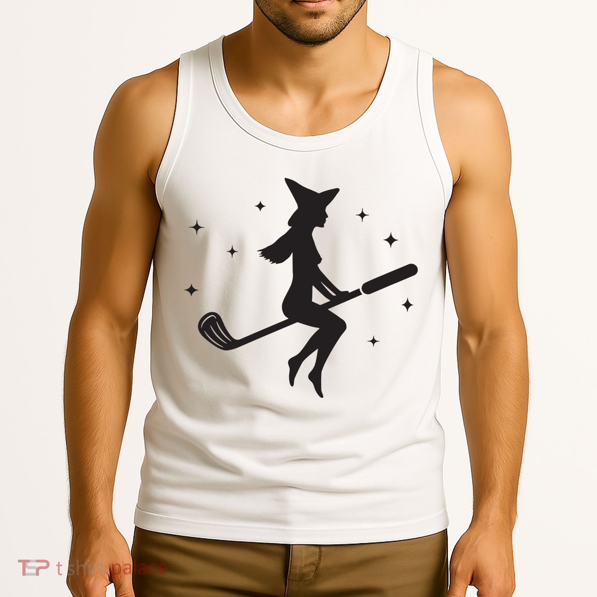 Funny Halloween Witch Golf Stick Women Golfer Golfing Vneck Tank Top