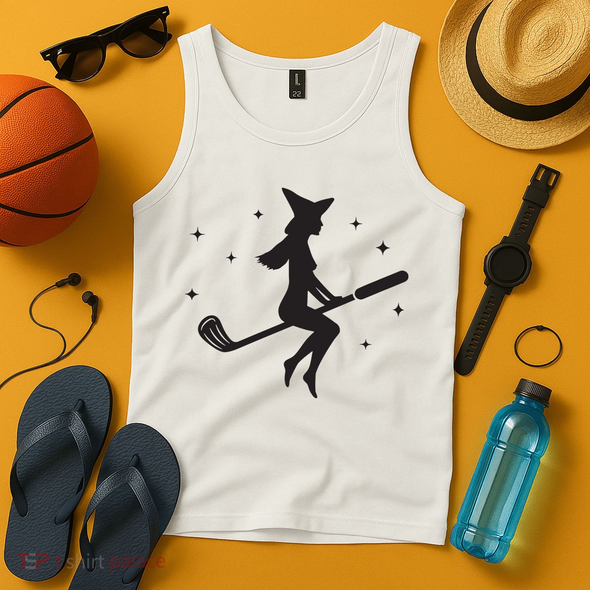 Funny Halloween Witch Golf Stick Women Golfer Golfing Vneck Tank Top