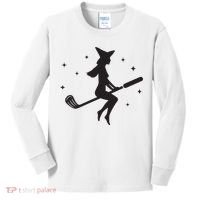 Funny Halloween Witch Golf Stick Women Golfer Golfing Vneck Kids Long Sleeve Shirt thumb 0