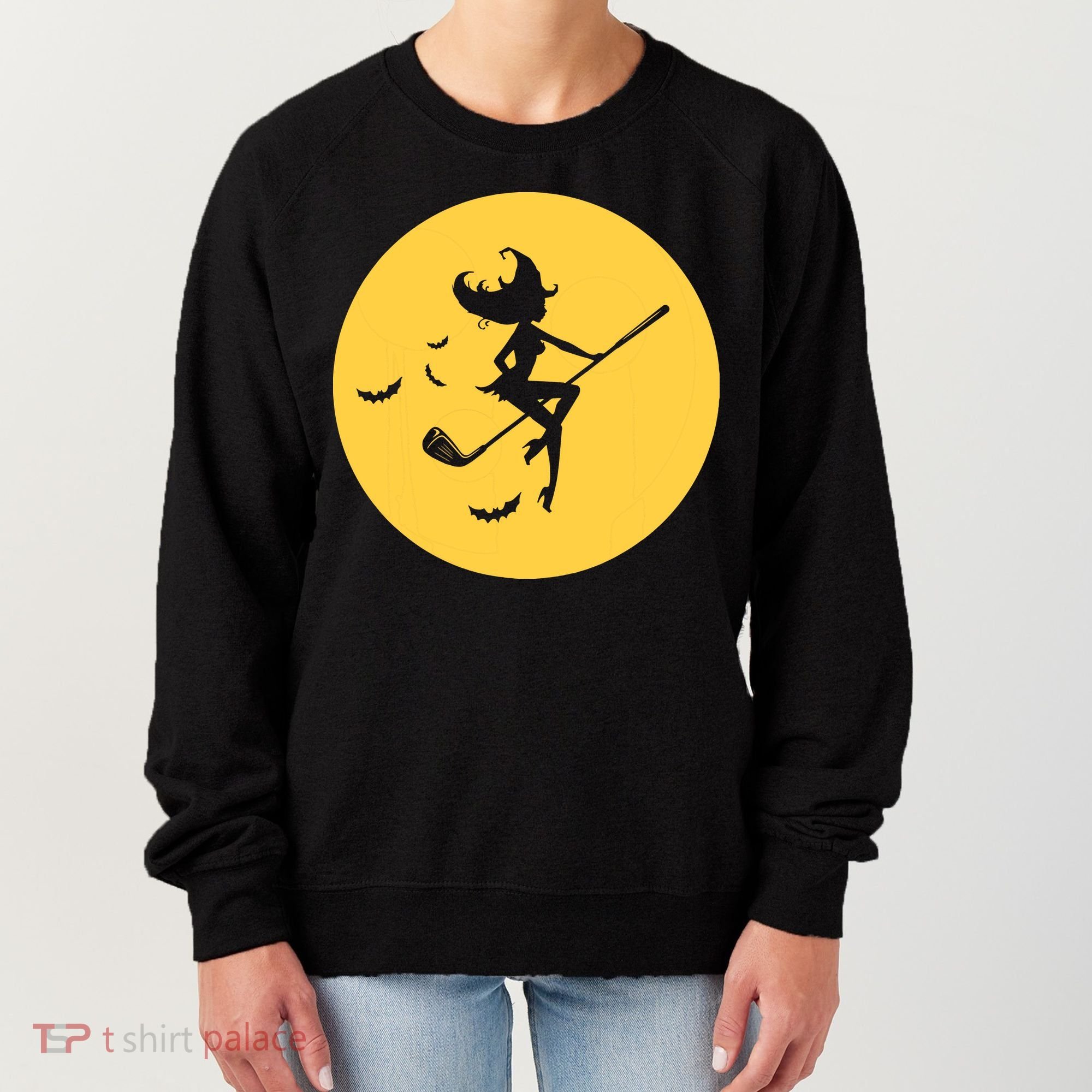 Funny Halloween Witch Golf Stick Golfer Golfing Premium Women's Sweatshirt