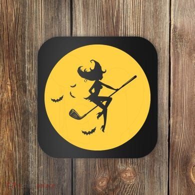 Funny Halloween Witch Golf Stick Golfer Golfing Premium Coaster