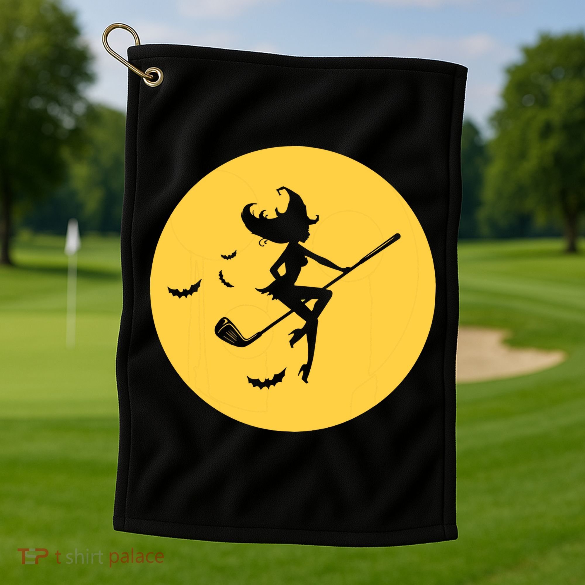 Funny Halloween Witch Golf Stick Golfer Golfing Premium Golf Towel