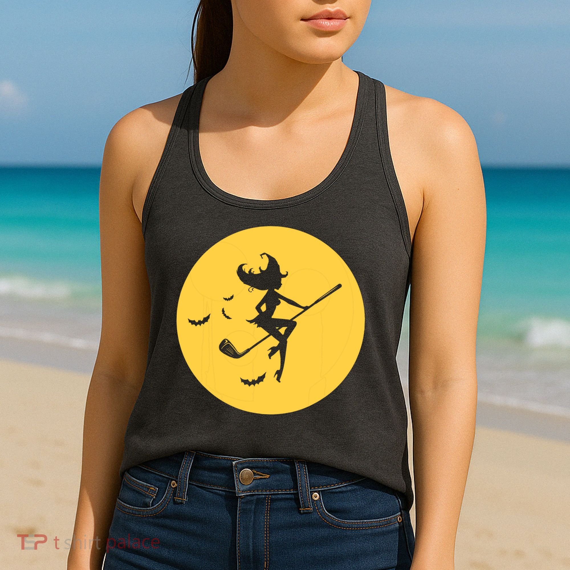 Funny Halloween Witch Golf Stick Golfer Golfing Premium Women's Tank Top