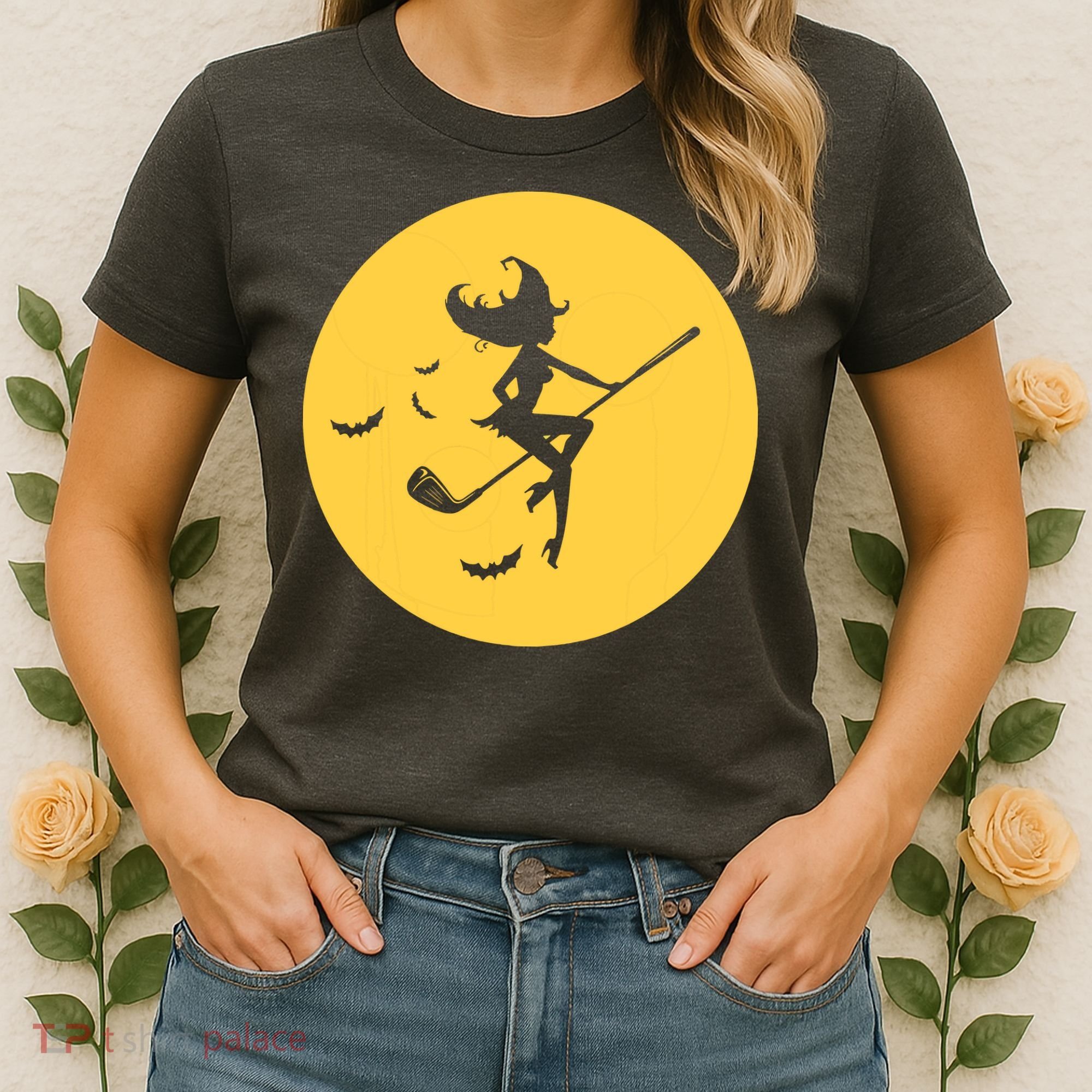 Funny Halloween Witch Golf Stick Golfer Golfing Premium Women's T-Shirt