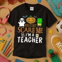 Funny Halloween You Can't Scare Me I'm A Teacher Kids T-Shirt thumb 3
