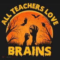 Funny Halloween Zombie All Teacher Love Brains Women's Hoodie thumb 2