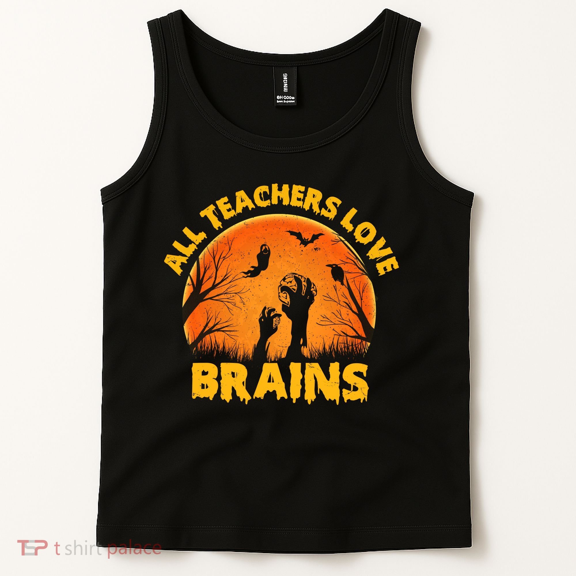 Funny Halloween Zombie All Teacher Love Brains Tank Top
