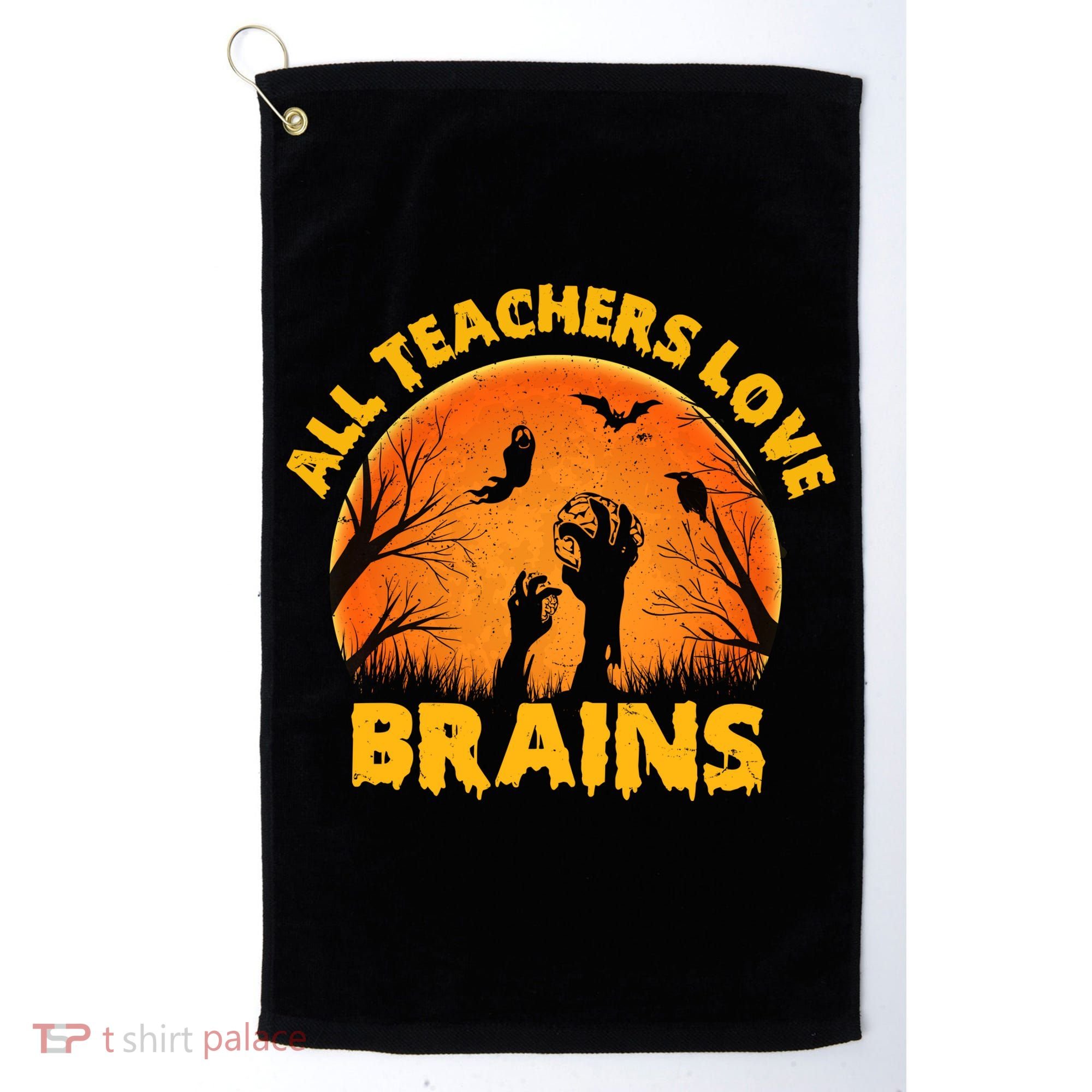 Funny Halloween Zombie All Teacher Love Brains Golf Towel