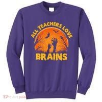Funny Halloween Zombie All Teacher Love Brains Sweatshirt thumb 0