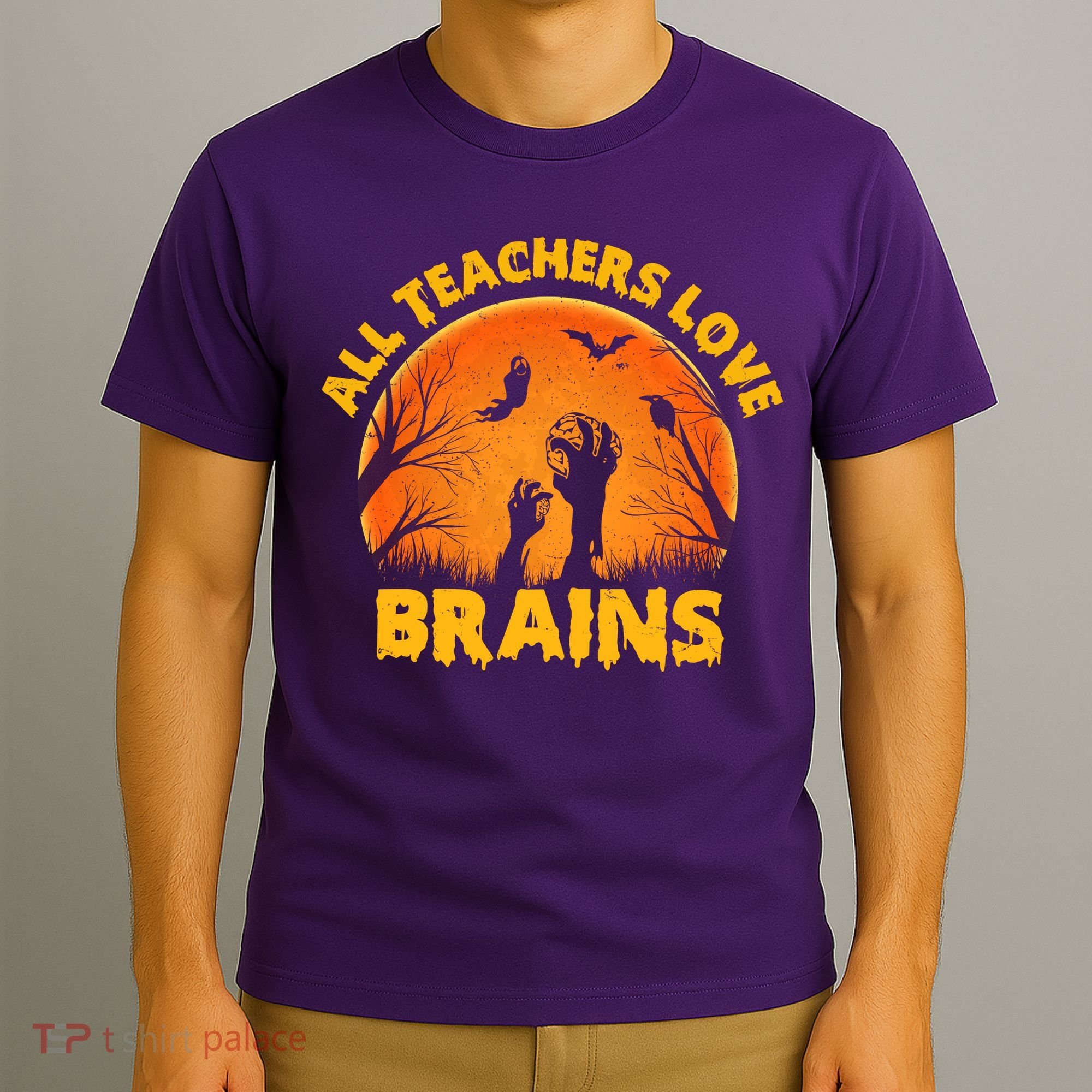 Funny Halloween Zombie All Teacher Love Brains T-Shirt