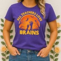 Funny Halloween Zombie All Teacher Love Brains Women's T-Shirt thumb 2