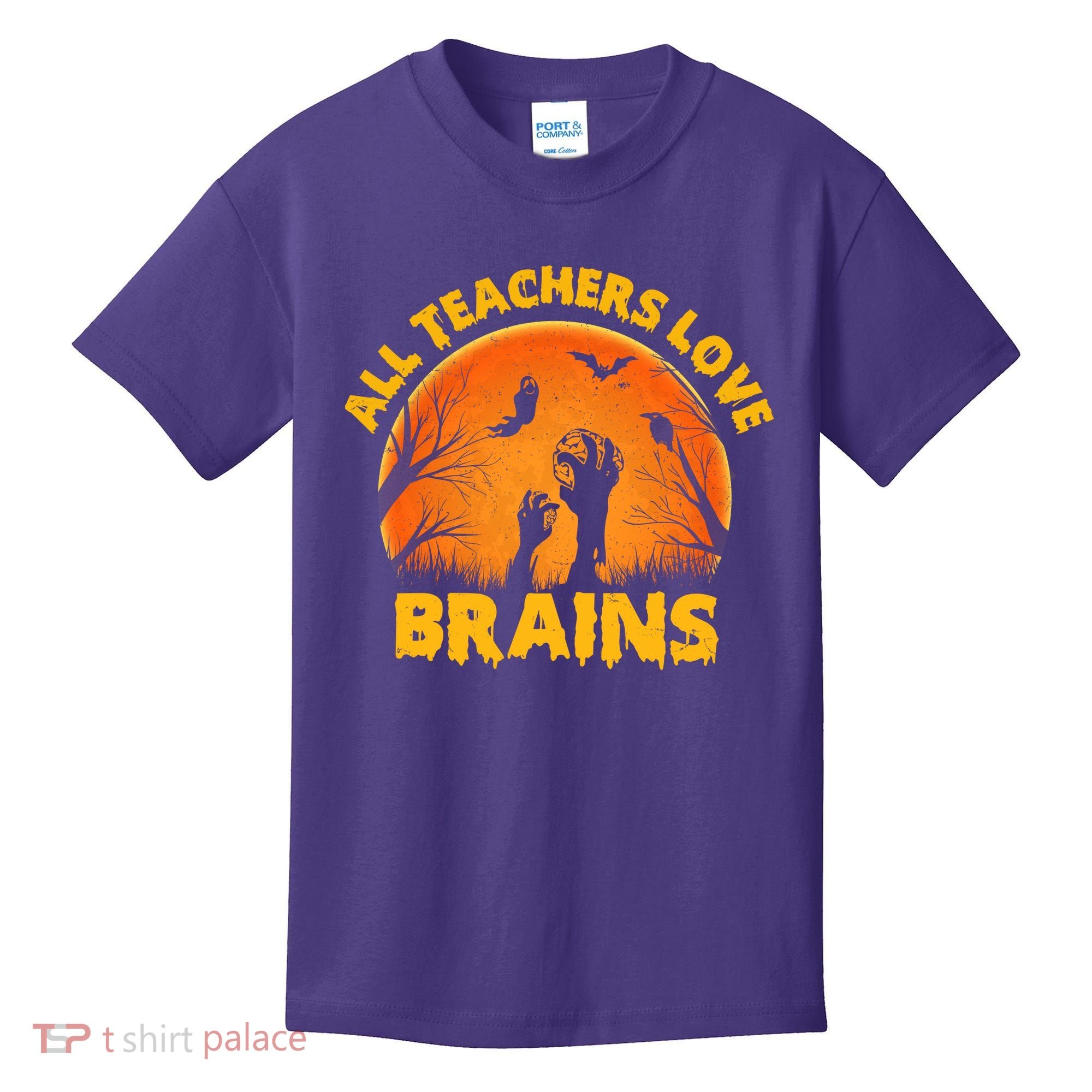 Funny Halloween Zombie All Teacher Love Brains Kids T-Shirt