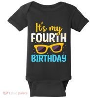 Funny Im 4 Years Old Birthday Its My 4th Birthday Baby Bodysuit thumb 0