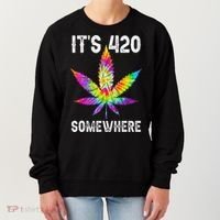Funny It's 420 Somewhere Hippie Tie Dye Pot Leaf For Stoner Women's Sweatshirt thumb 0
