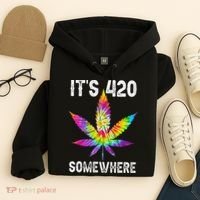Funny It's 420 Somewhere Hippie Tie Dye Pot Leaf For Stoner Hoodie thumb 4