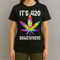 Funny It's 420 Somewhere Hippie Tie Dye Pot Leaf For Stoner T-Shirt thumb 4