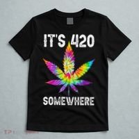 Funny It's 420 Somewhere Hippie Tie Dye Pot Leaf For Stoner T-Shirt thumb 5
