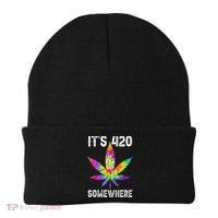 Funny It's 420 Somewhere Hippie Tie Dye Pot Leaf For Stoner Beanie thumb 0