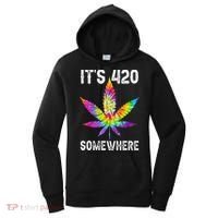 Funny It's 420 Somewhere Hippie Tie Dye Pot Leaf For Stoner Women's Hoodie thumb 0