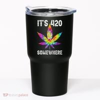 Funny It's 420 Somewhere Hippie Tie Dye Pot Leaf For Stoner Tumbler thumb 0