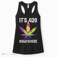 Funny It's 420 Somewhere Hippie Tie Dye Pot Leaf For Stoner Women's Tank Top thumb 0