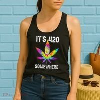Funny It's 420 Somewhere Hippie Tie Dye Pot Leaf For Stoner Women's Tank Top thumb 2