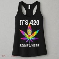 Funny It's 420 Somewhere Hippie Tie Dye Pot Leaf For Stoner Women's Tank Top thumb 3