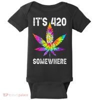 Funny It's 420 Somewhere Hippie Tie Dye Pot Leaf For Stoner Baby Bodysuit thumb 0