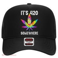 Funny It's 420 Somewhere Hippie Tie Dye Pot Leaf For Stoner Hat thumb 0