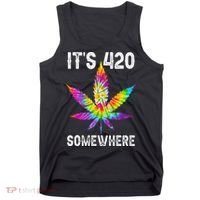Funny It's 420 Somewhere Hippie Tie Dye Pot Leaf For Stoner Tank Top thumb 0