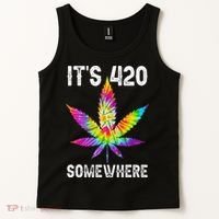 Funny It's 420 Somewhere Hippie Tie Dye Pot Leaf For Stoner Tank Top thumb 2