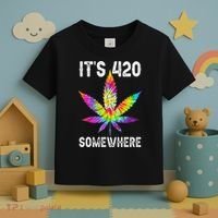 Funny It's 420 Somewhere Hippie Tie Dye Pot Leaf For Stoner Toddler T-Shirt thumb 3
