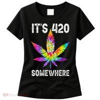 Funny It's 420 Somewhere Hippie Tie Dye Pot Leaf For Stoner Women's T-Shirt thumb 0