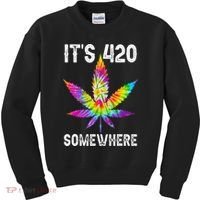 Funny It's 420 Somewhere Hippie Tie Dye Pot Leaf For Stoner Kids Sweatshirt thumb 0
