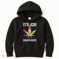 Funny It's 420 Somewhere Hippie Tie Dye Pot Leaf For Stoner Kids Hoodie thumb 0